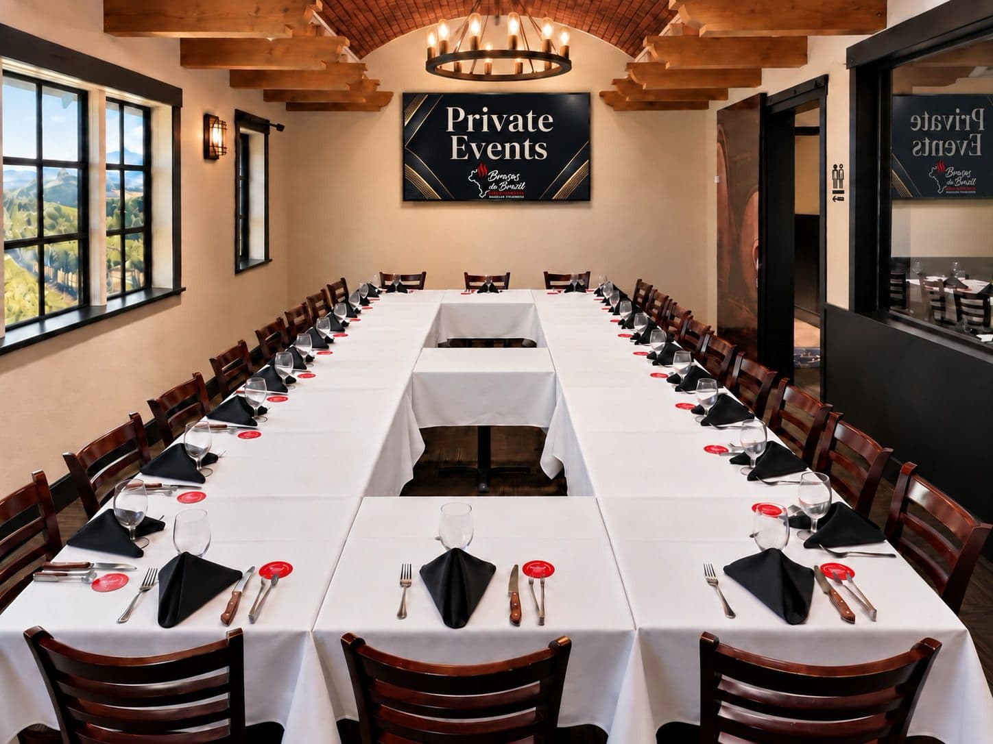 The Wine Room set with a U-shaped table for a private event